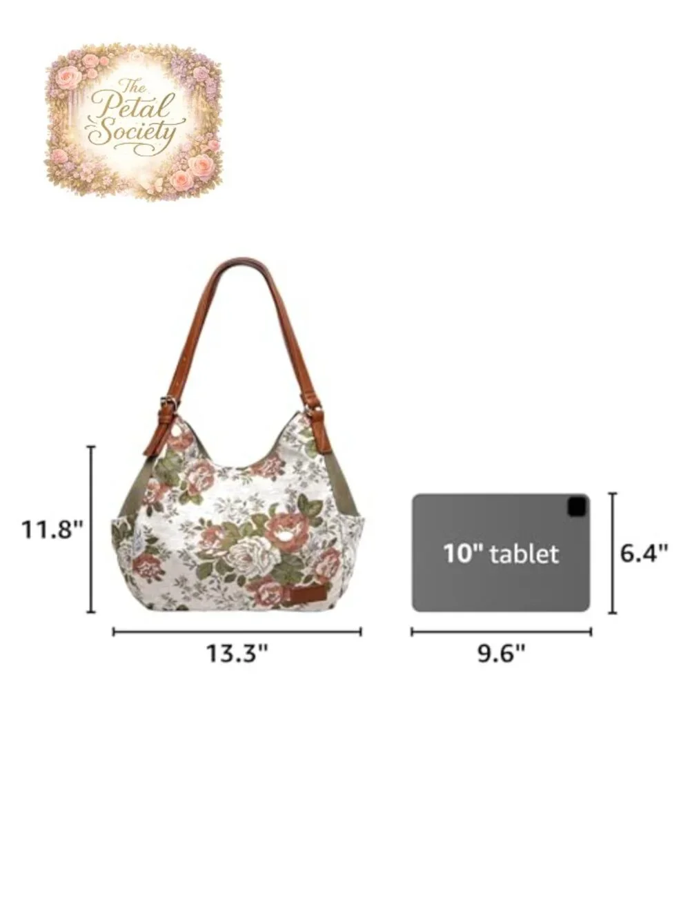 Women Canvas Hobo Purse Multi Pocket Tote Shopper Shoulder Bag with Embroidery